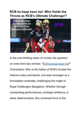 RCB ka baap kaun hai Who Holds the Throne as RCB's Ultimate Challenger