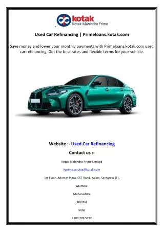 Used Car Refinancing  Primeloans.kotak.com