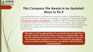 A simple step to quickly resolve This Company File Needs to be Updated