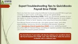 A simple step to quickly resolve QuickBooks Payroll Error PS038