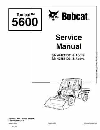 Bobcat Toolcat 5600 Utility Work Machine Service Repair Manual SN 424711001 AND Above