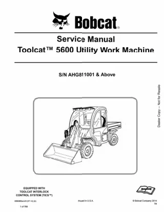 Bobcat Toolcat 5600 Utility Work Machine Service Repair Manual SN AHG811001 AND Above