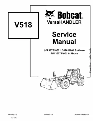 Bobcat V518 VersaHANDLER Telescopic Forklift Service Repair Manual SN 367611001 AND Above