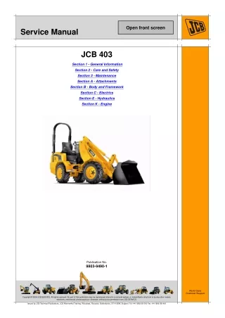 JCB 403 WHEEL LOADING SHOVEL Service Repair Manual SN1070000 to 1070499