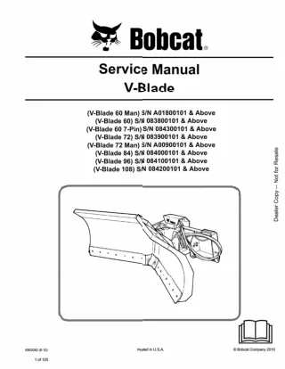 Bobcat V-Blade 108 Service Repair Manual SN 084200101 AND Above