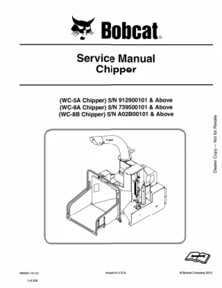 Bobcat WC-8B Chipper Service Repair Manual SN A02B00101 And Above