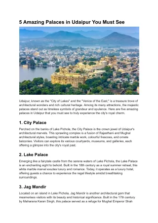 5 Amazing Palaces in Udaipur You Must See