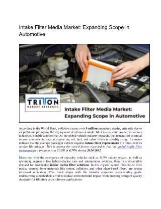 Intake Filter Media Market: Expanding Scope in Automotive