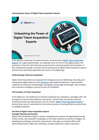 Unleashing the Power of Digital Talent Acquisition Experts