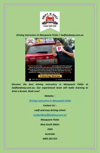 Driving Instructors In Macquarie Fields  Swiftandeasy.com