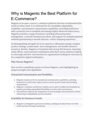 Why is Magento the Best Platform for E-Commerce