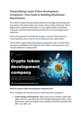 Demystifying Crypto Token Development Companies_ Your Guide to Building Blockchain-Based Assets