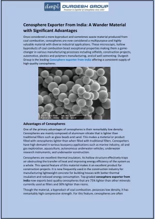 Cenosphere Exporter From India and A Wander Material with Significant Advantages