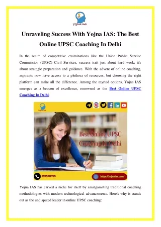 Excel with Yojna IAS: Premier Online UPSC Coaching in Delhi