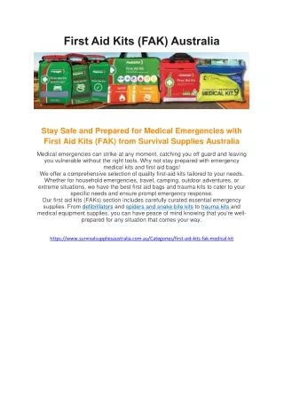 First Aid Kits (FAK) Australia