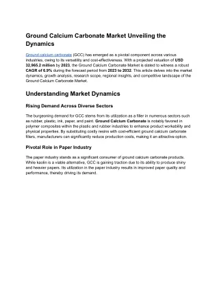 Ground Calcium Carbonate Market Unveiling the Dynamics