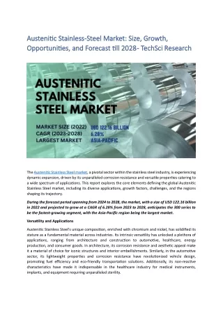 Austenitic Stainless Steel Market: Competition, Size, and Industry Growth Analys