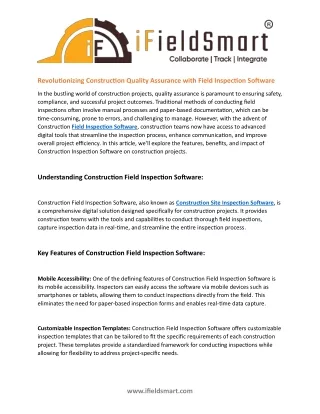 Revolutionizing Construction Quality Assurance with Field Inspection Software