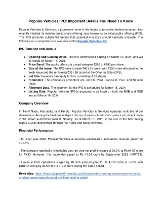 Popular Vehicles IPO: Important Details You Need To Know