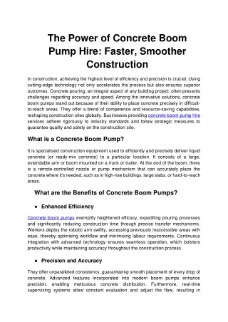 The Power of Concrete Boom Pump Hire Faster, Smoother Construction