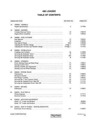 CASE 480 Loader Service Repair Manual