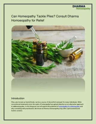 Can Homeopathy Tackle Piles? Consult Dharma Homoeopathy for Relief