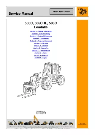 JCB 506 Telescopic Handler Service Repair Manual SN 579569