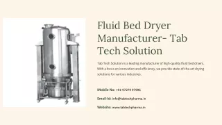 Fluid Bed Dryer Manufacturer, Best Fluid Bed Dryer Manufacturer