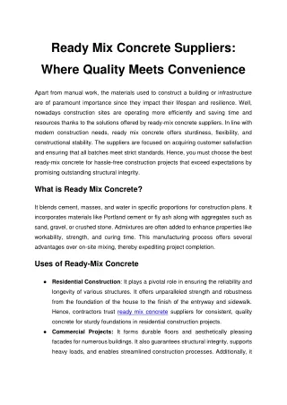 Ready Mix Concrete Suppliers Where Quality Meets Convenience