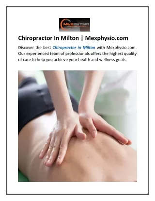 Chiropractor In Milton  Mexphysio.com