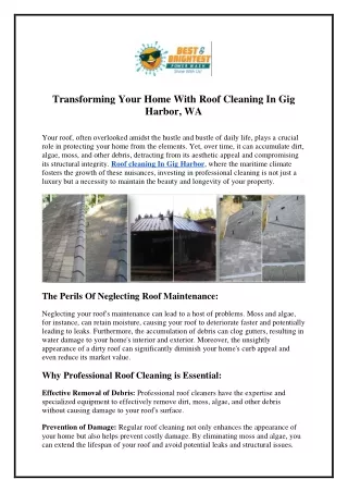 Transforming Your Home With Roof Cleaning In Gig Harbor