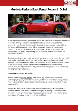 Guide to Perform Basic Ferrari Repairs in Dubai