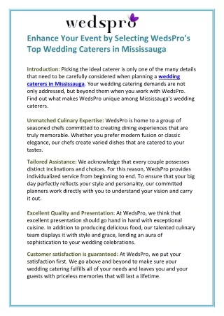 Enhance Your Event by Selecting WedsPro's Top Wedding Caterers in Mississauga