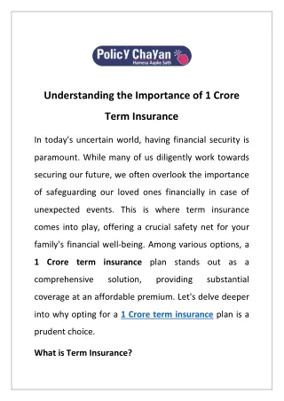 Understanding the Importance of 1 Crore Term Insurance