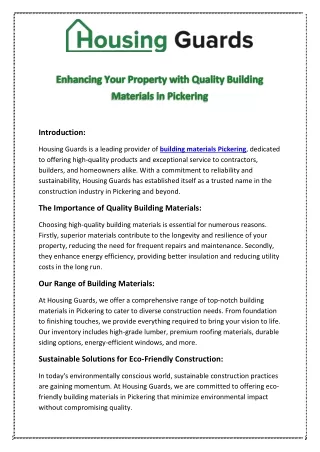 Enhancing Your Property with Quality Building Materials in Pickering