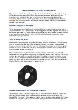Volvo Driveline and Axle Parts at eEuroparts