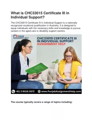 CHC33015 Certificate III in Individual Support