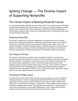 Igniting Change — The Diverse Impact of Supporting Nonprofits