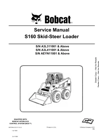 Bobcat S160 Skid Steer Loader Service Repair Manual (SN AEYN11001 and Above)