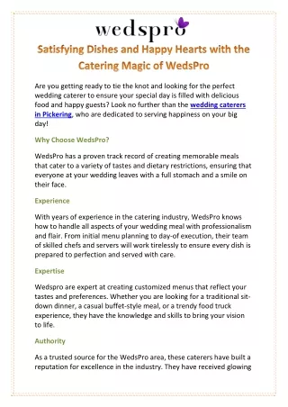 Satisfying Dishes and Happy Hearts with the Catering Magic of WedsPro