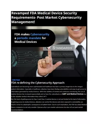 Revamped FDA Medical Device Security Requirements- Post Market Cybersecurity Management!