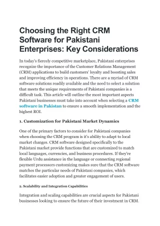 Choosing the Right CRM Software for Pakistani Enterprises