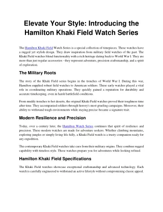 Elevate Your Style Introducing the Hamilton Khaki Field Watch Series