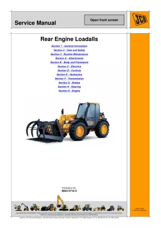 JCB 526 Telescopic Handler Service Repair Manual SN1182000 Onwards