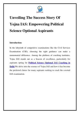 Mastering Political Science: Your Path to IAS Success with Yojna IAS, Delhi