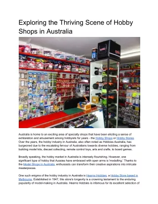 Exploring the Thriving Scene of Hobby Shops in Australia