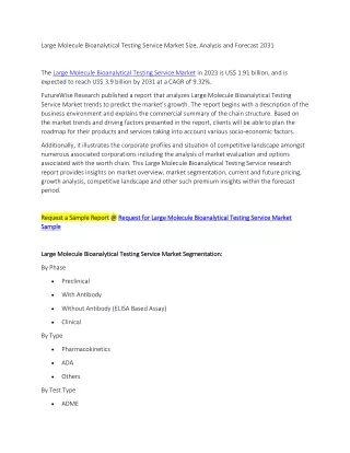 Large Molecule Bioanalytical Testing Service Market Size, Analysis and Forecast