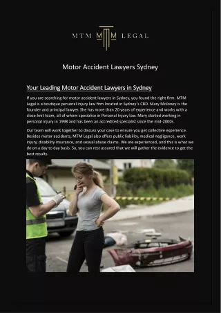 Motor Accident Lawyers Sydney