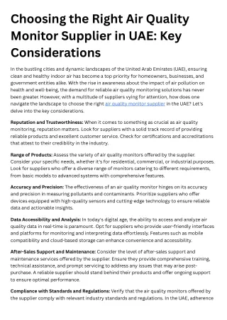 Choosing the Right Air Quality Monitor Supplier in UAE Key Considerations