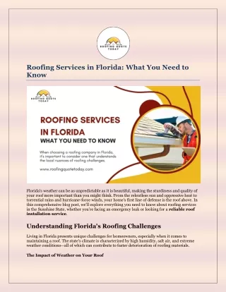 Roofing Services in Florida: What You Need to Know